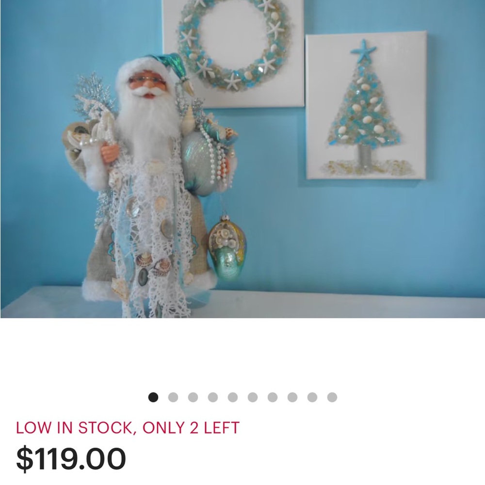 Windy Hill Collection Festive Santa Claus Figurine in Teal and Silver Seashells